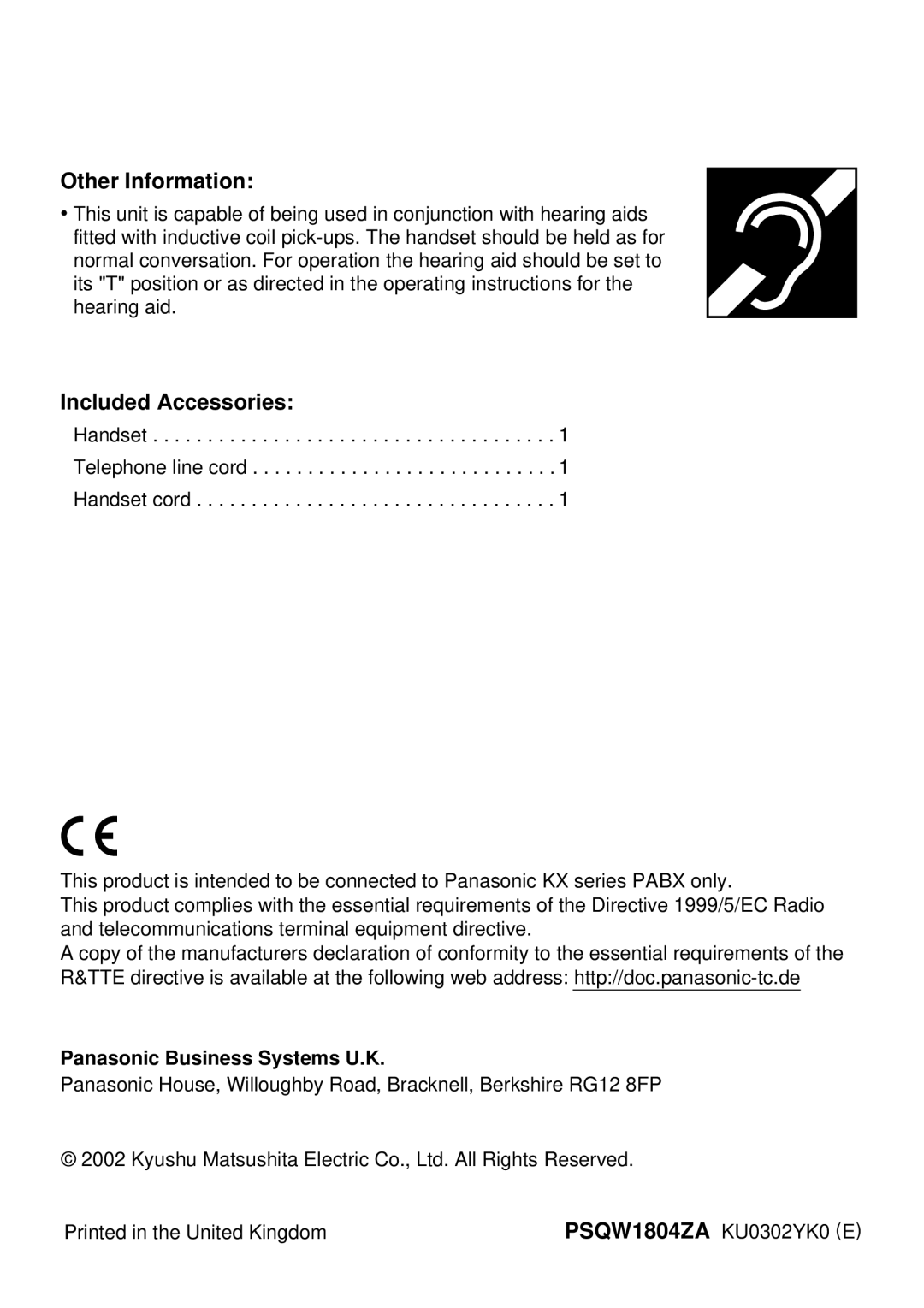 Panasonic KX-T7720E manual Other Information 