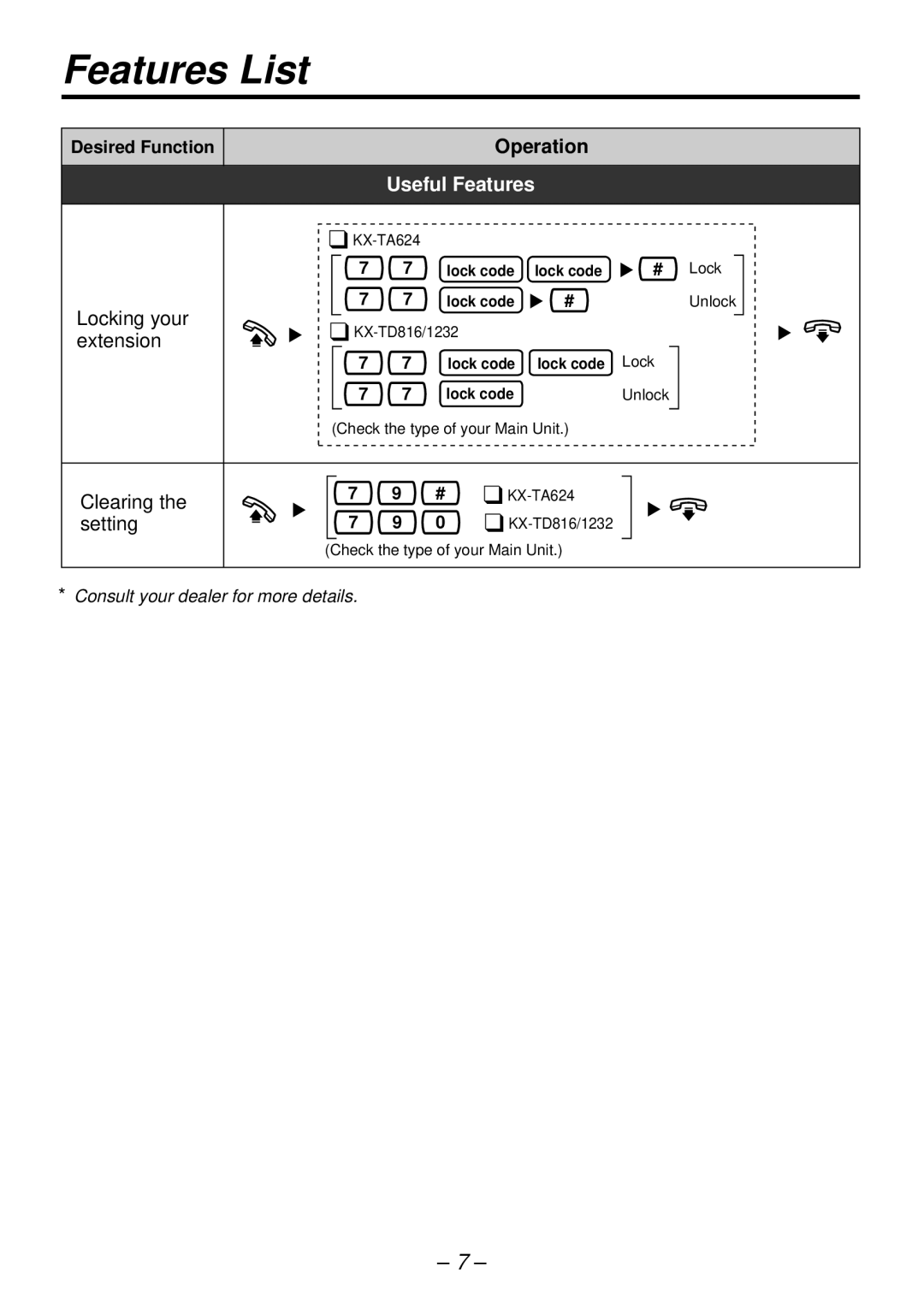 Panasonic KX-T7720E manual Locking your 