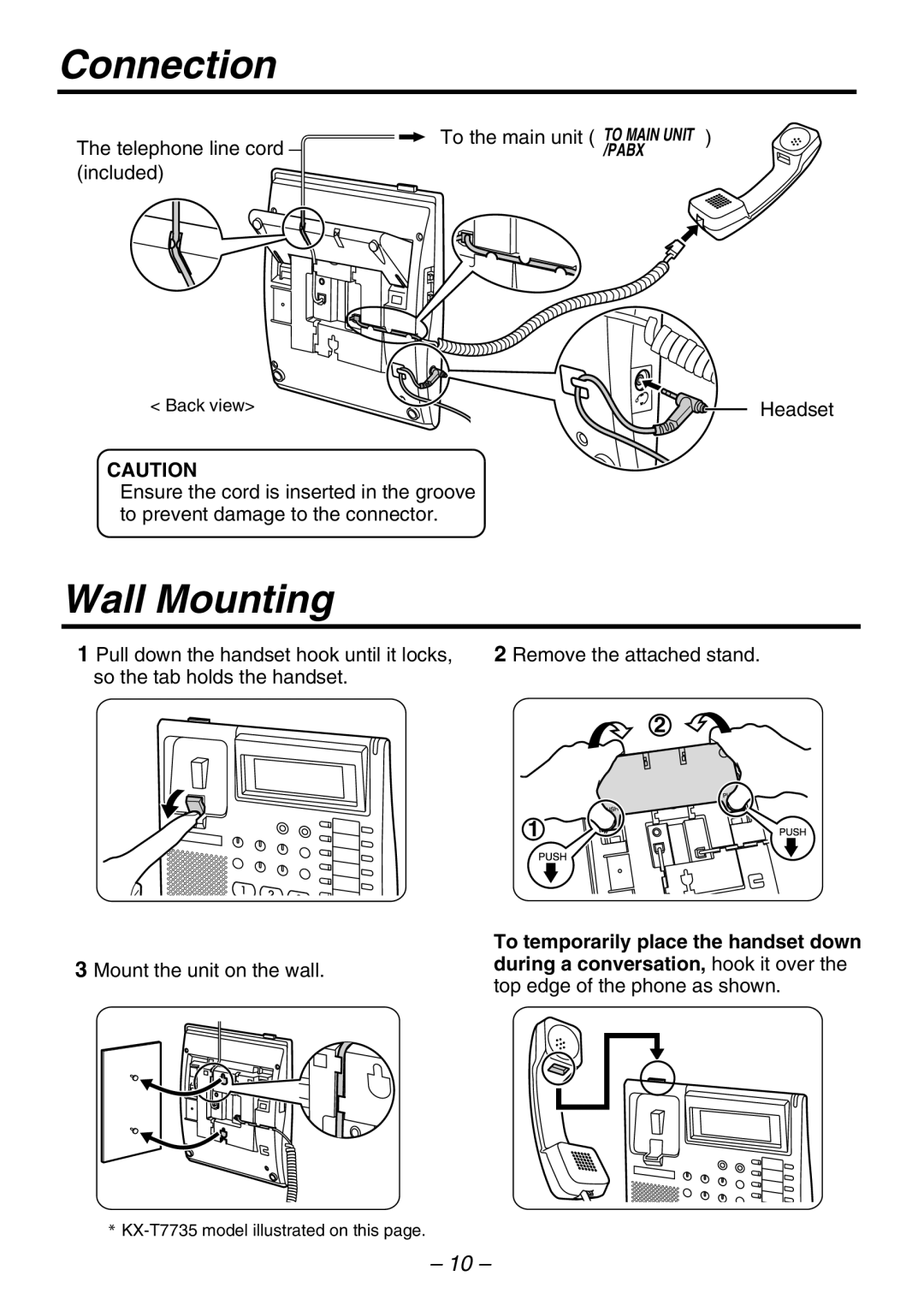 Panasonic KX-T7735, KX-T7750, KX-T7736, KX-T7731, KX-T7720, KX-T7730, KXT7720 manual Connection, Wall Mounting 