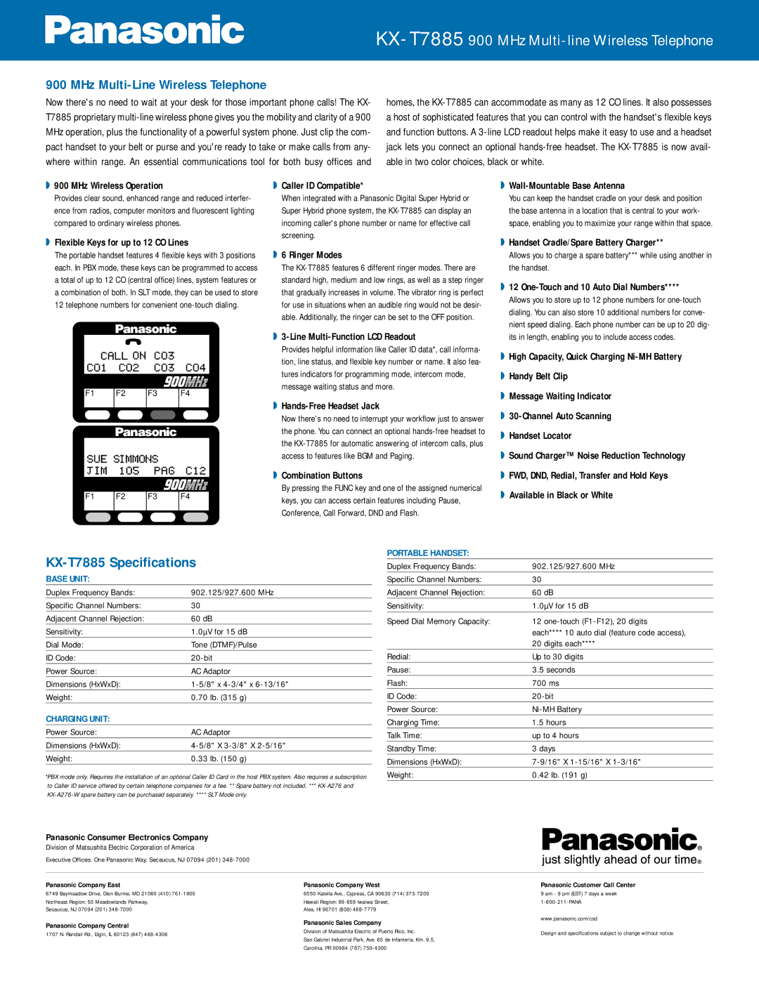 Panasonic KX-T7885-W manual Base Unit, Charging Unit, Portable Handset 