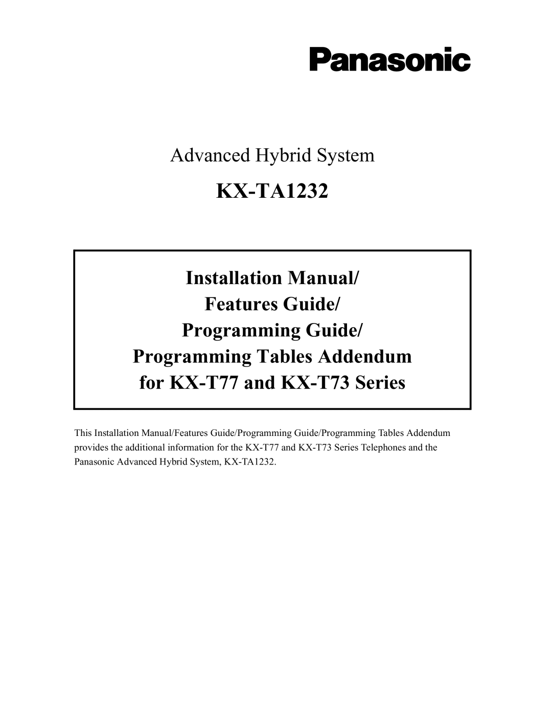 Panasonic KX-TA1232 installation manual 