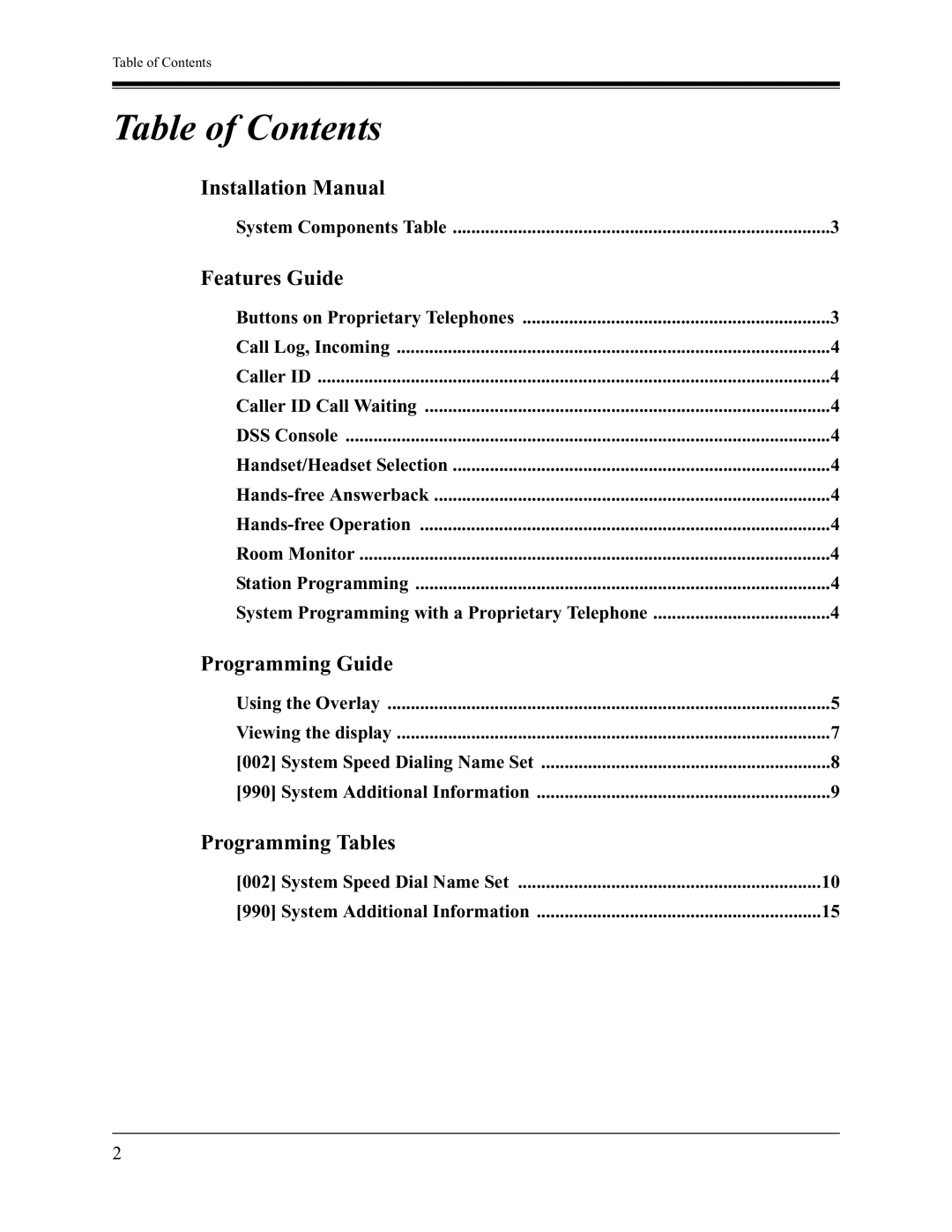 Panasonic KX-TA1232 installation manual Table of Contents 