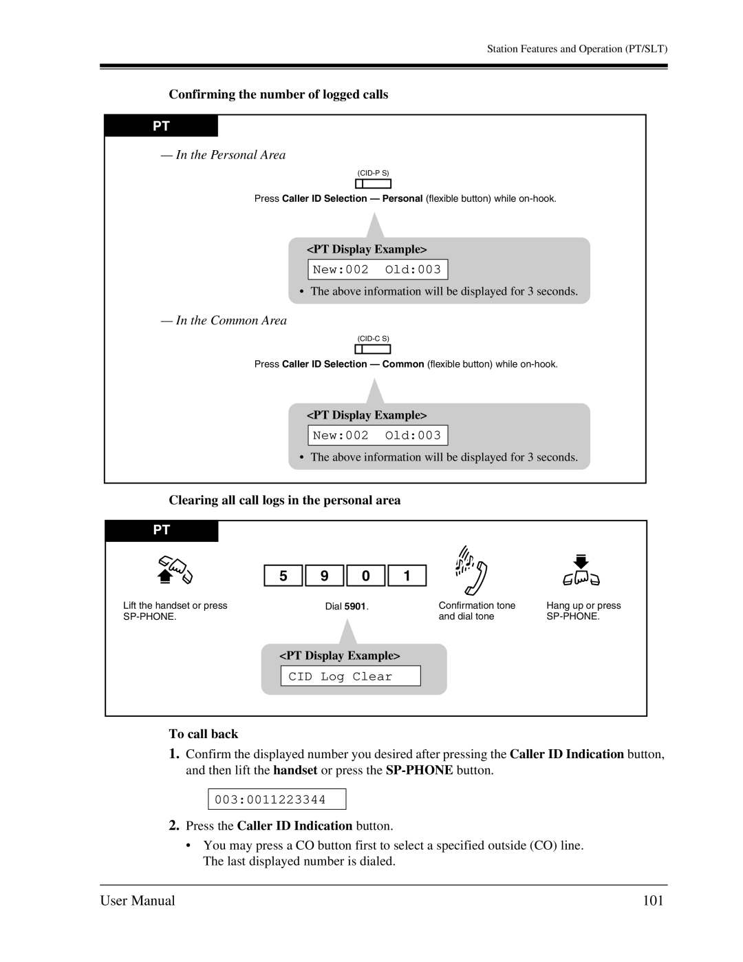 Panasonic KX-TA1232 user manual 101, Confirming the number of logged calls, Clearing all call logs in the personal area 