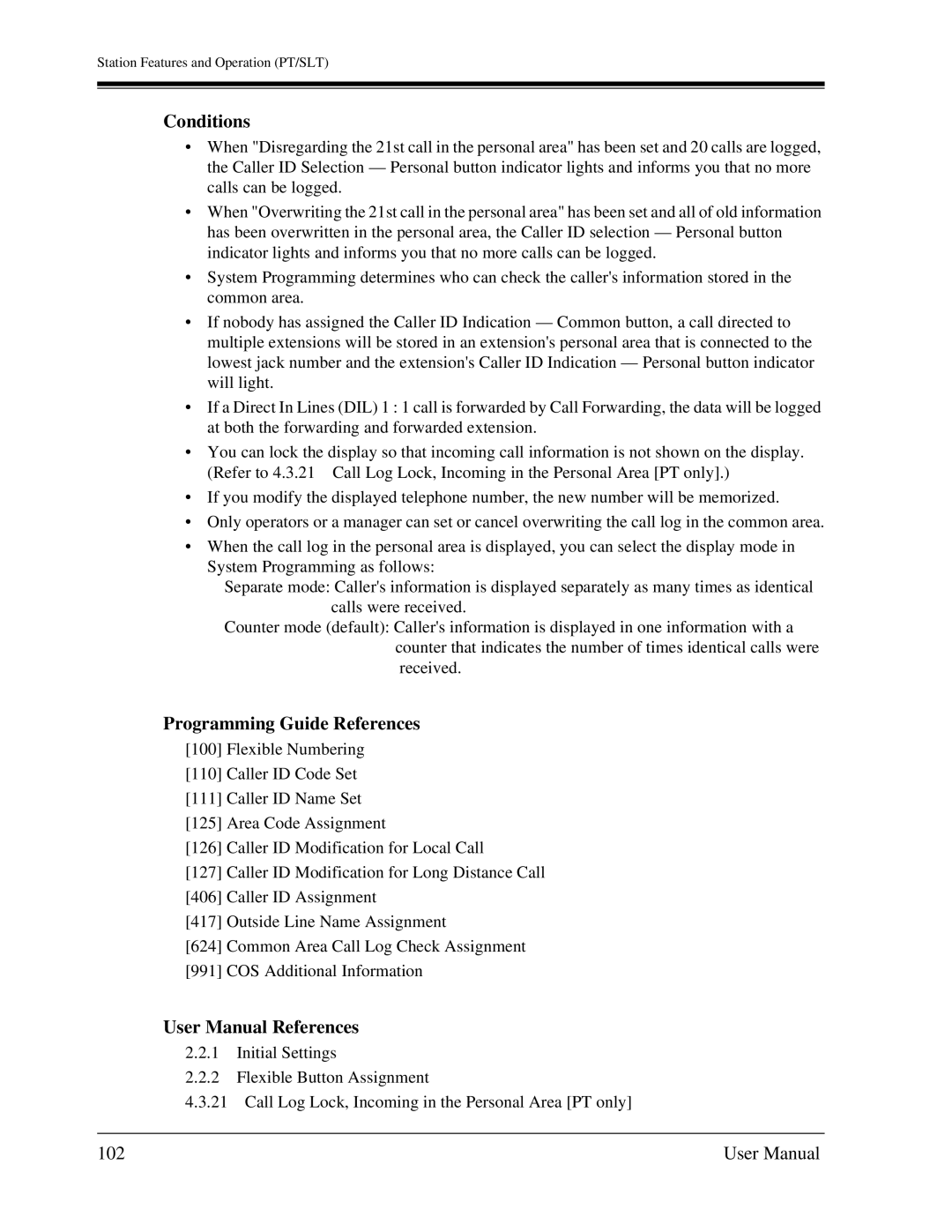 Panasonic KX-TA1232 user manual Conditions, 102 