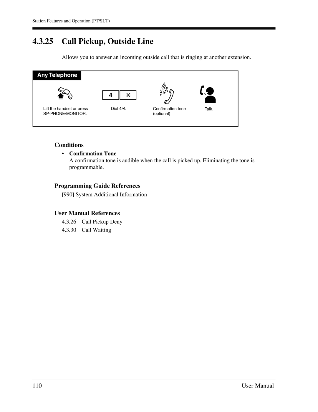 Panasonic KX-TA1232 user manual Call Pickup, Outside Line, 110 