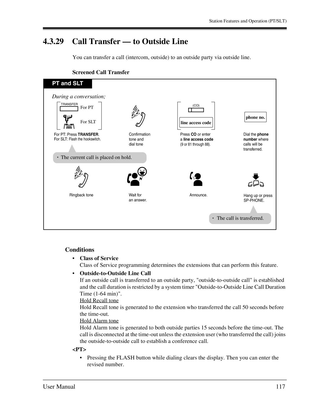 Panasonic KX-TA1232 user manual Call Transfer to Outside Line, 117, Screened Call Transfer 