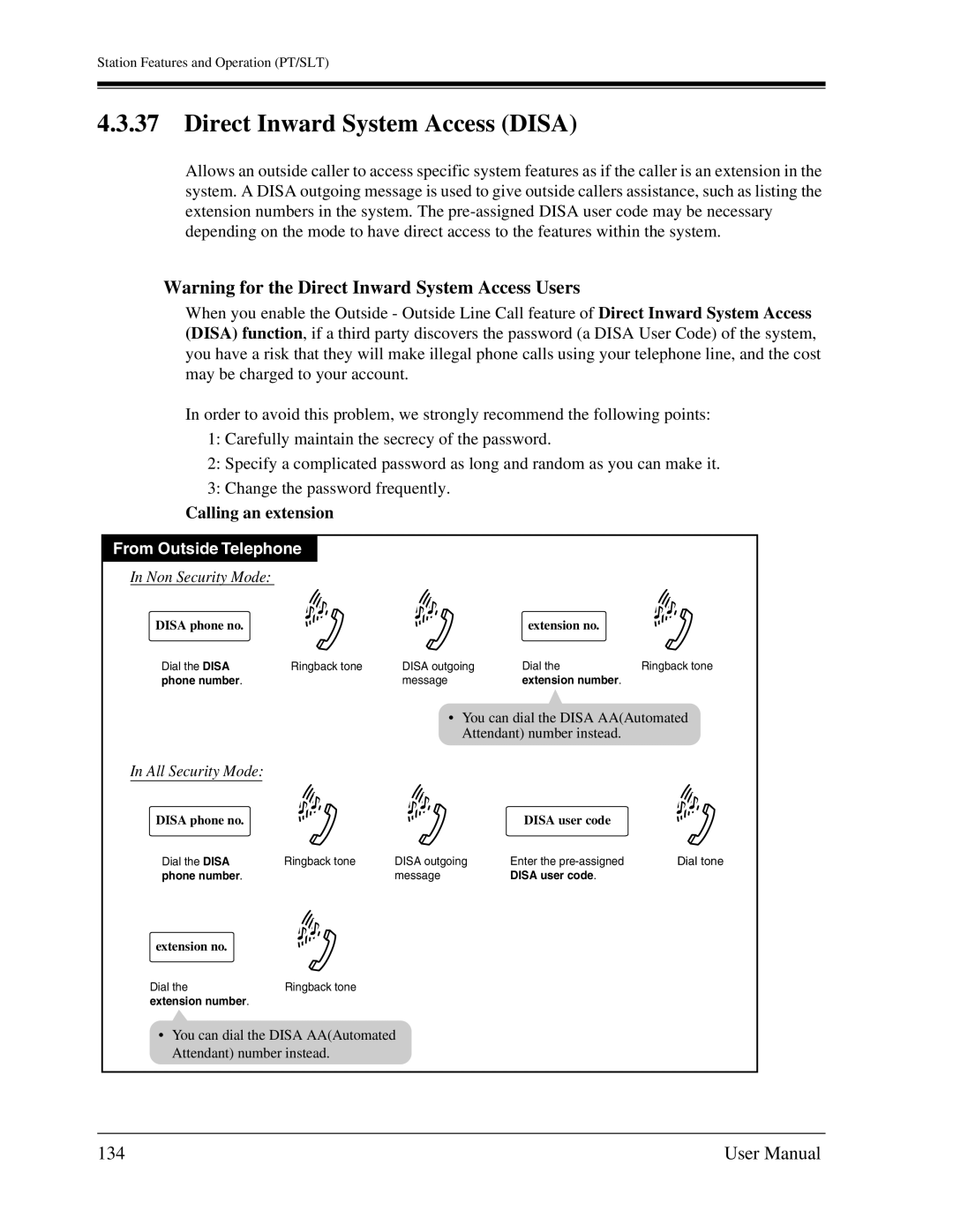 Panasonic KX-TA1232 user manual Direct Inward System Access Disa, 134, Calling an extension 