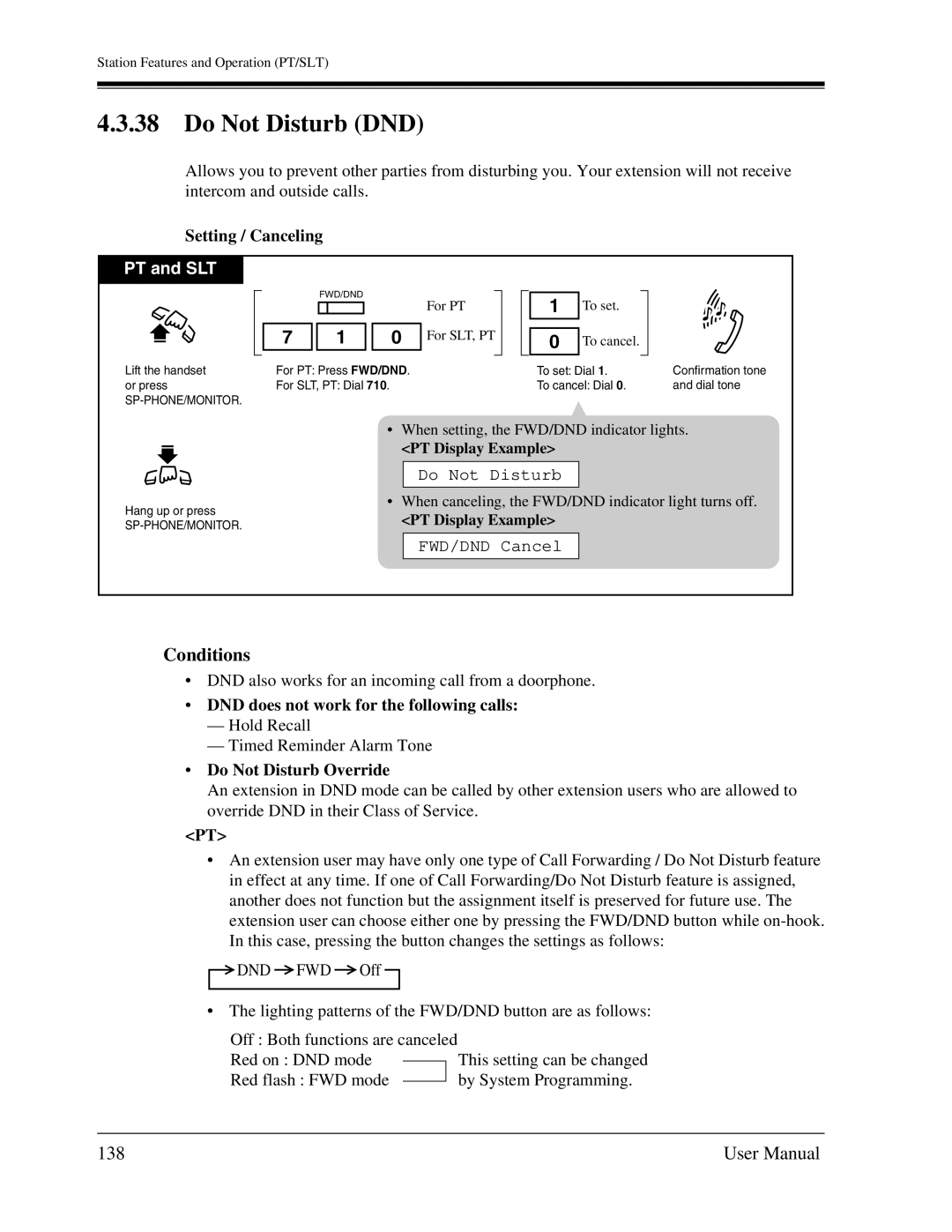 Panasonic KX-TA1232 user manual Do Not Disturb DND, 138, DND does not work for the following calls, Do Not Disturb Override 