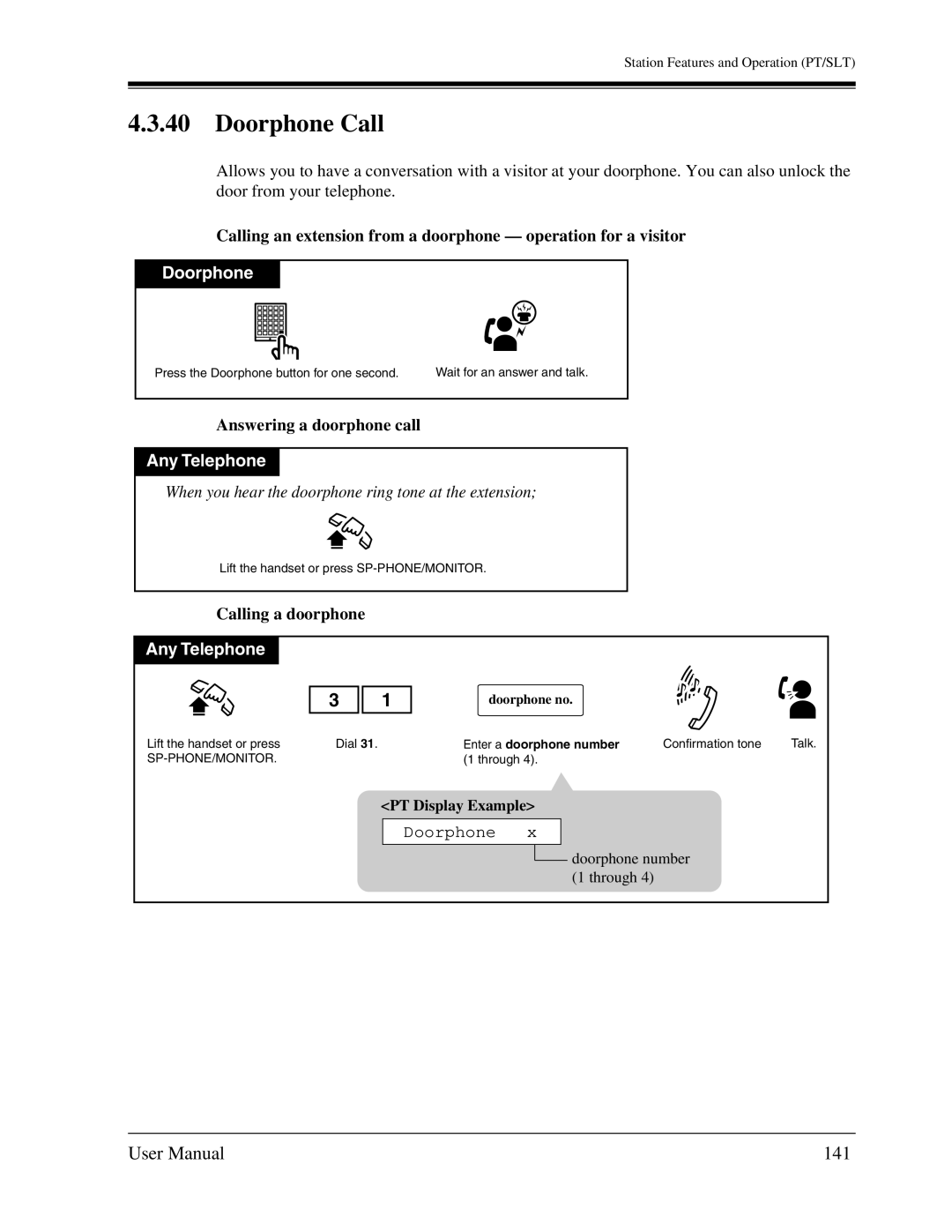 Panasonic KX-TA1232 user manual Doorphone Call, 141, Answering a doorphone call, Calling a doorphone 