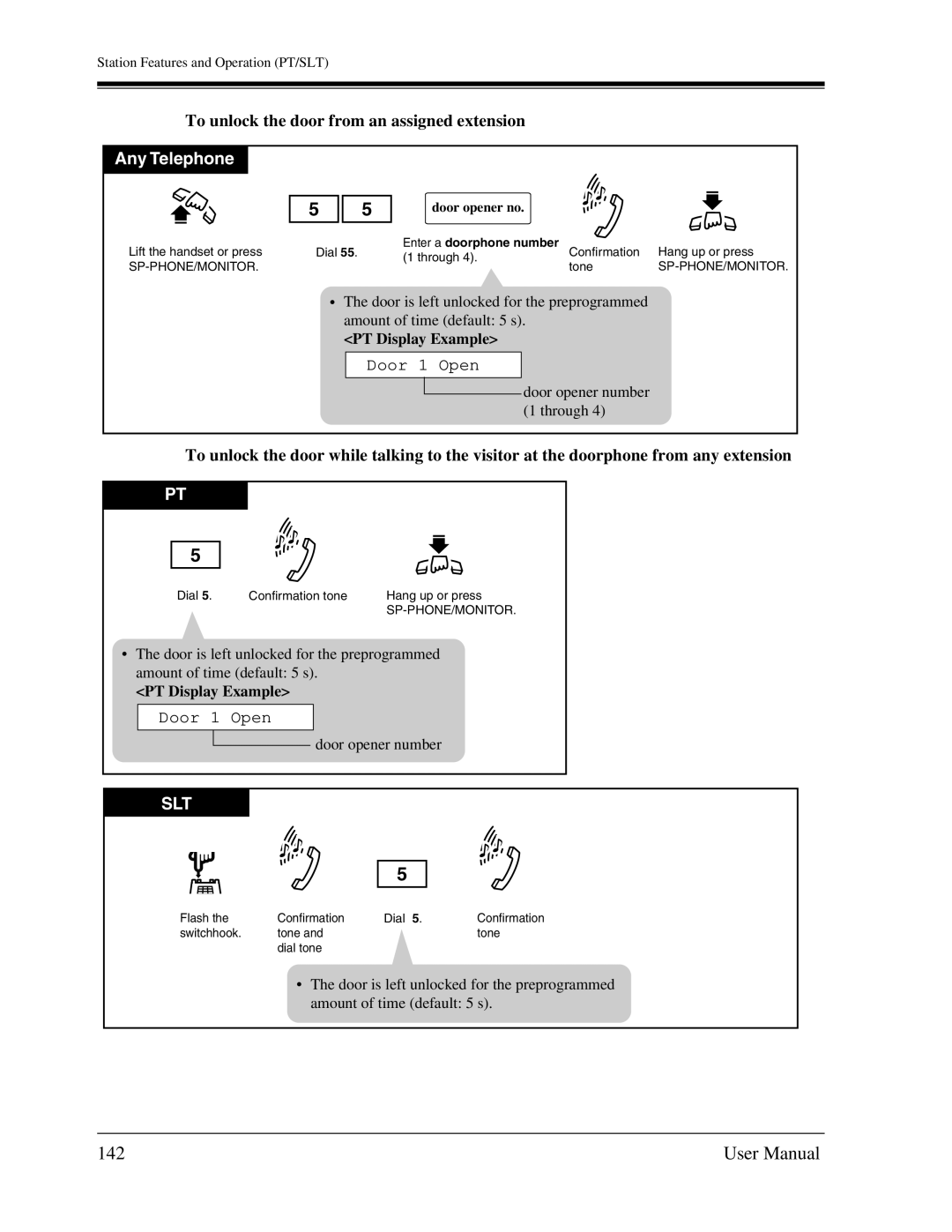 Panasonic KX-TA1232 user manual 142, To unlock the door from an assigned extension, Door 1 Open, Door opener no 