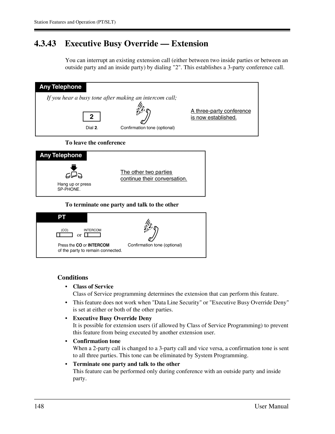 Panasonic KX-TA1232 user manual Executive Busy Override Extension, 148, Executive Busy Override Deny 