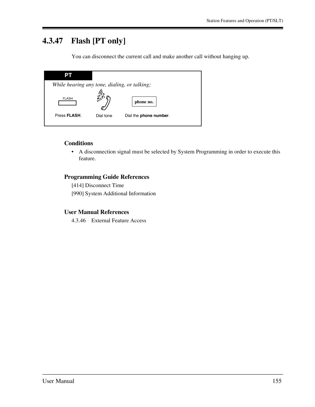 Panasonic KX-TA1232 user manual Flash PT only, 155, While hearing any tone, dialing, or talking 