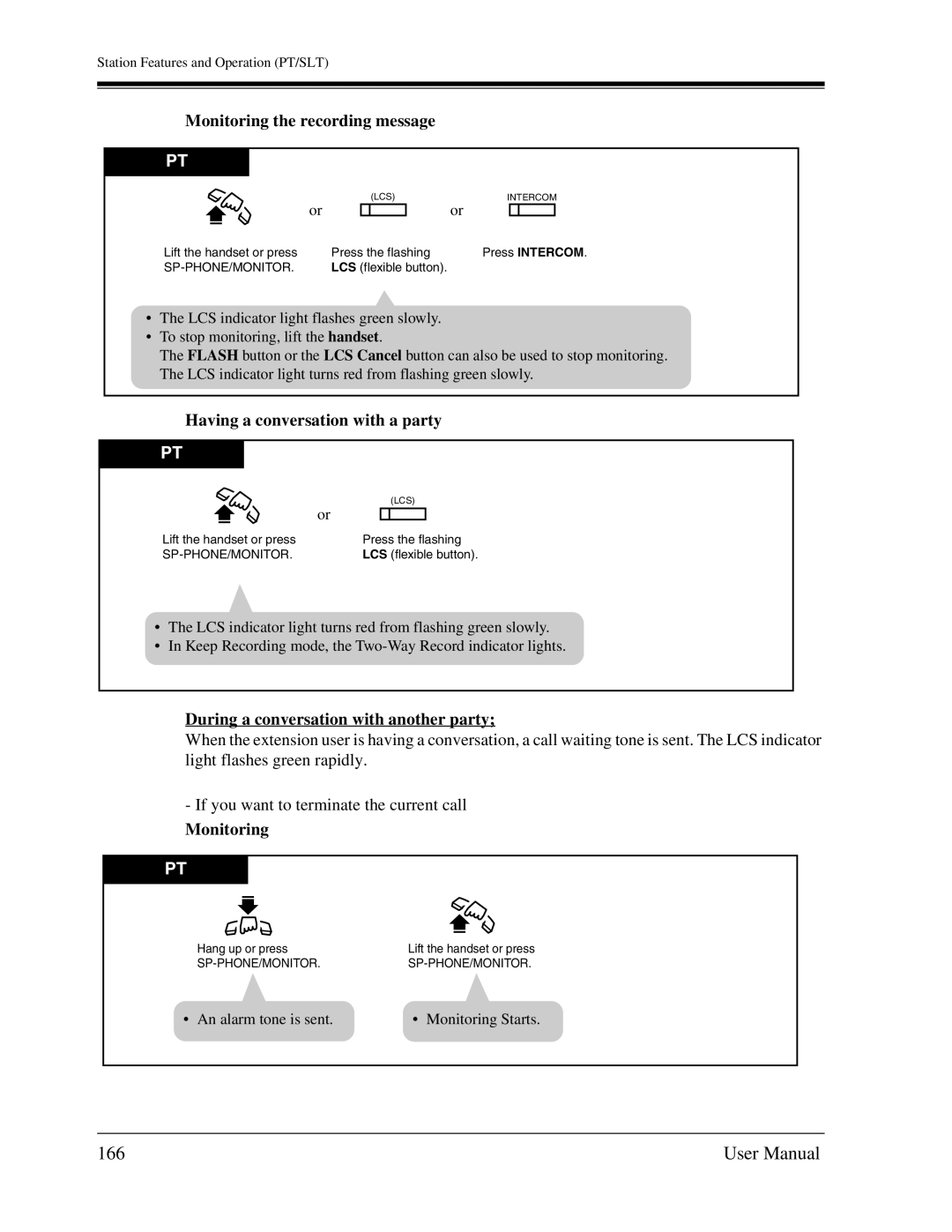 Panasonic KX-TA1232 user manual 166, Monitoring the recording message, During a conversation with another party 