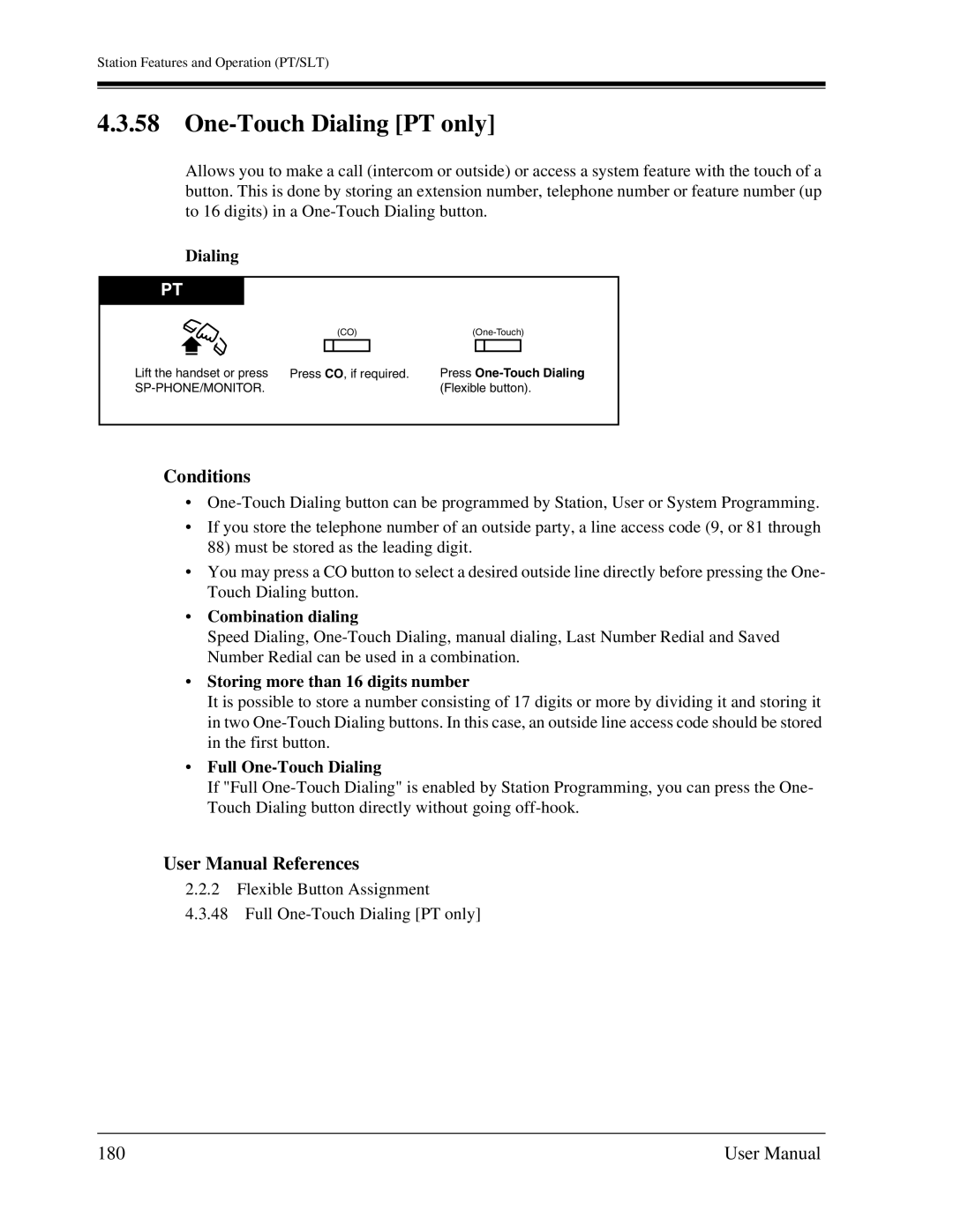 Panasonic KX-TA1232 user manual One-Touch Dialing PT only, 180, Combination dialing, Storing more than 16 digits number 