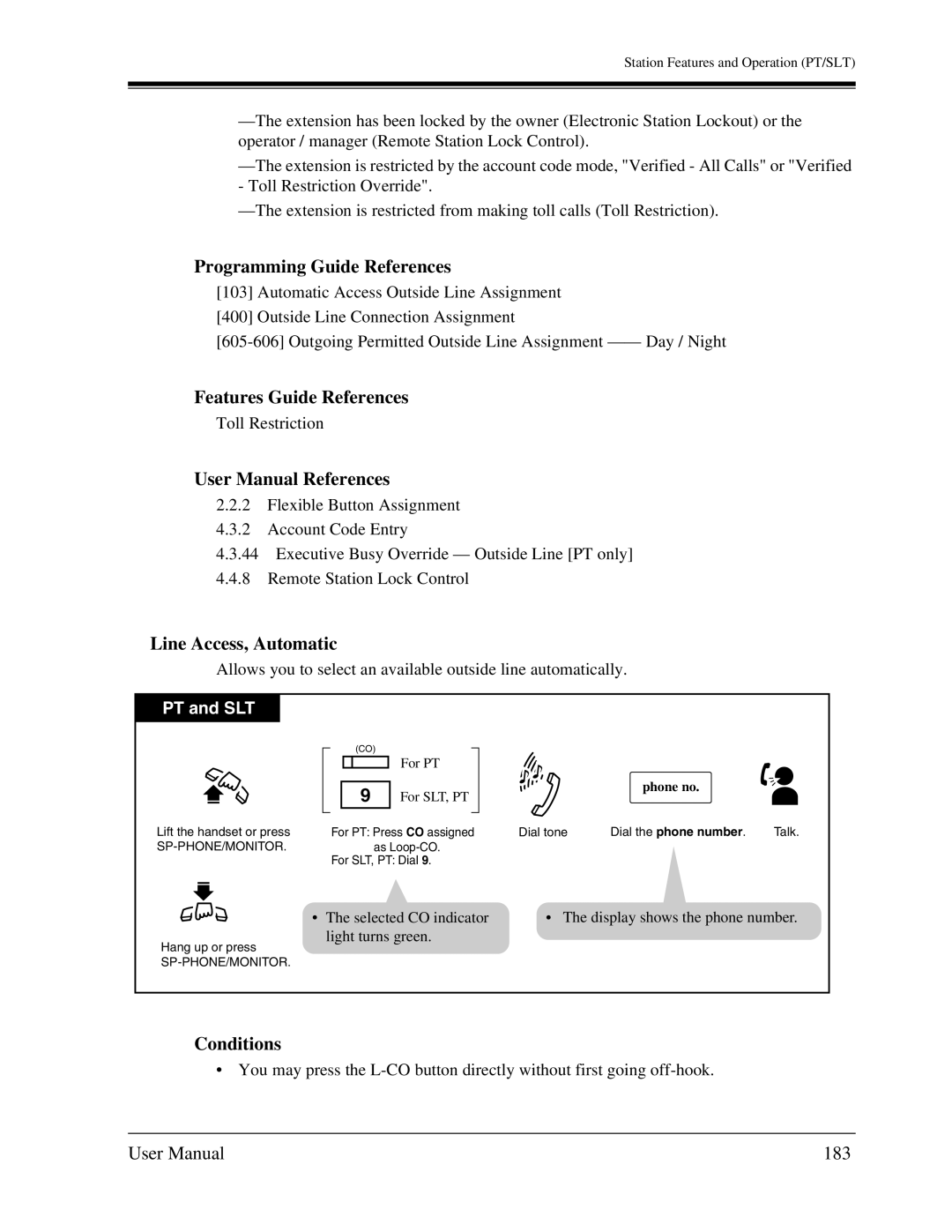 Panasonic KX-TA1232 user manual Line Access, Automatic, 183 