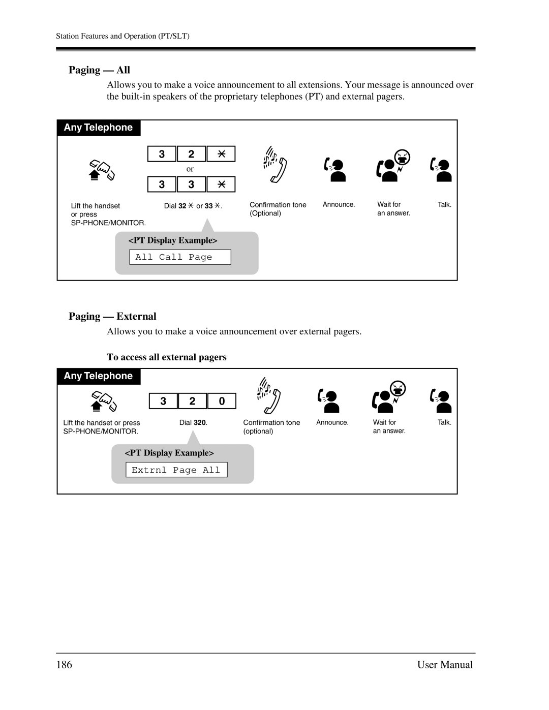 Panasonic KX-TA1232 user manual Paging All, Paging External, 186, To access all external pagers 