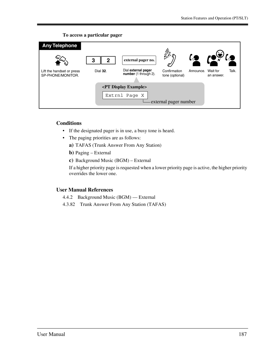 Panasonic KX-TA1232 user manual 187, To access a particular pager, Extrnl, External pager no 