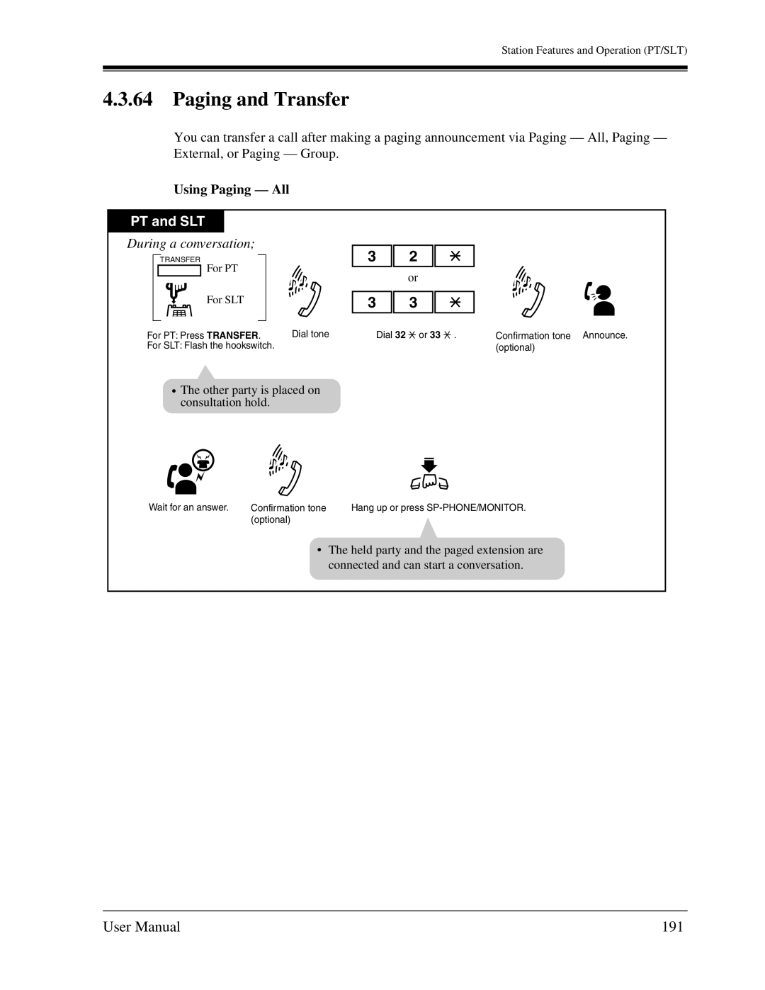 Panasonic KX-TA1232 user manual Paging and Transfer, 191, Using Paging All 