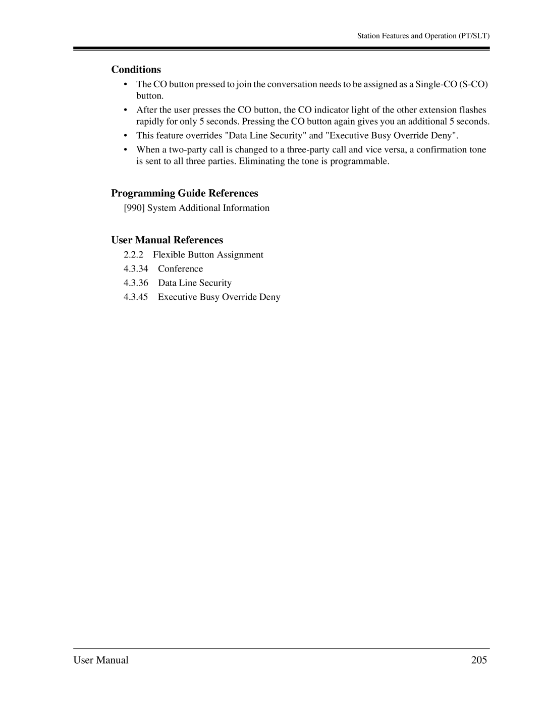 Panasonic KX-TA1232 user manual Conditions, 205 