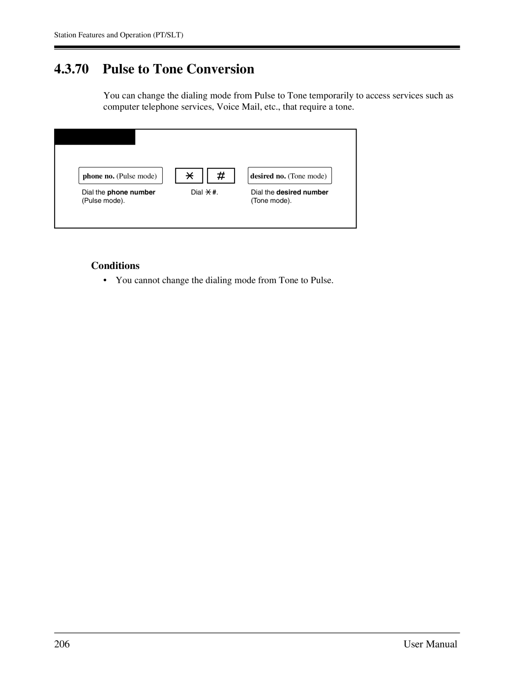 Panasonic KX-TA1232 user manual Pulse to Tone Conversion, 206, Desired no. Tone mode 