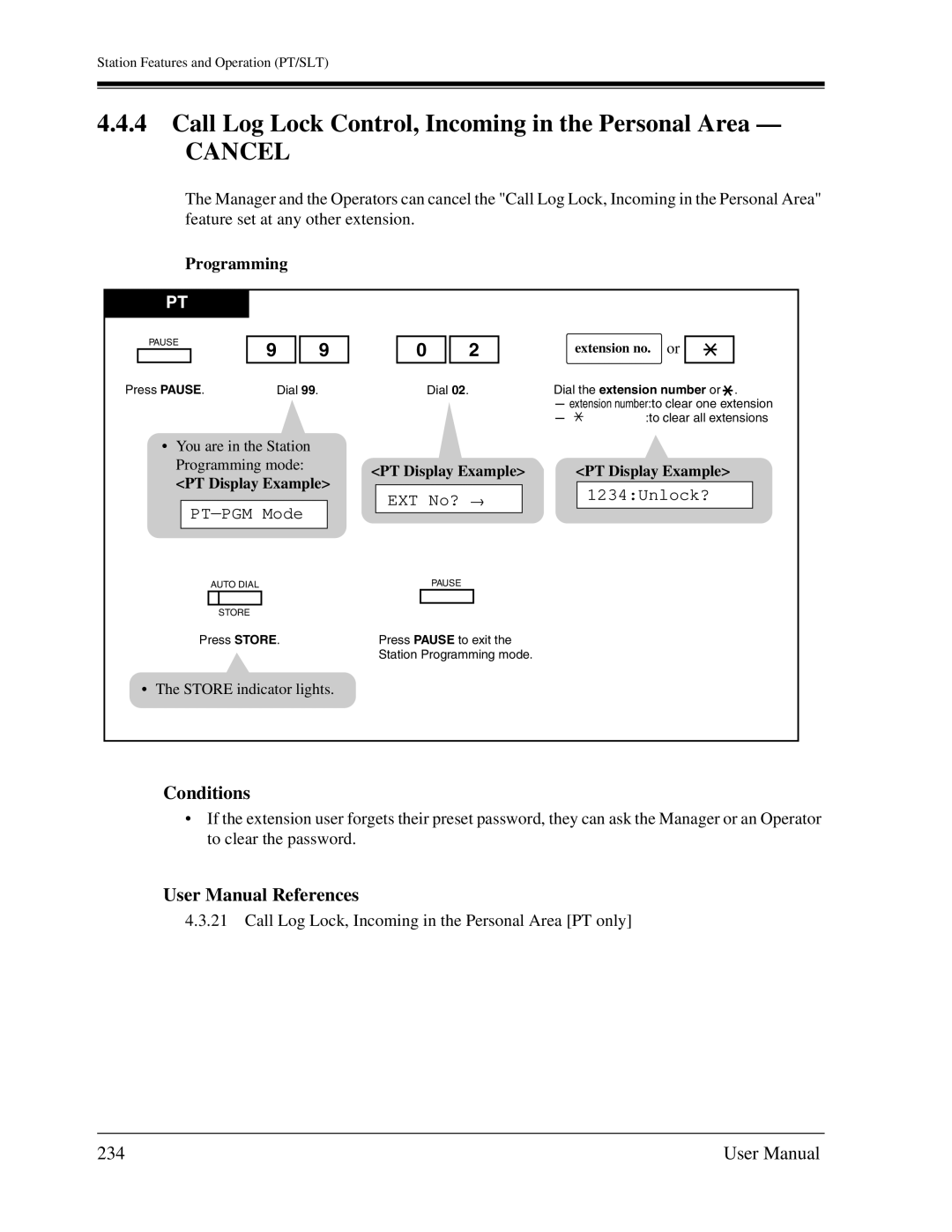 Panasonic KX-TA1232 user manual Call Log Lock Control, Incoming in the Personal Area, Programming, EXT No?, 1234Unlock? 