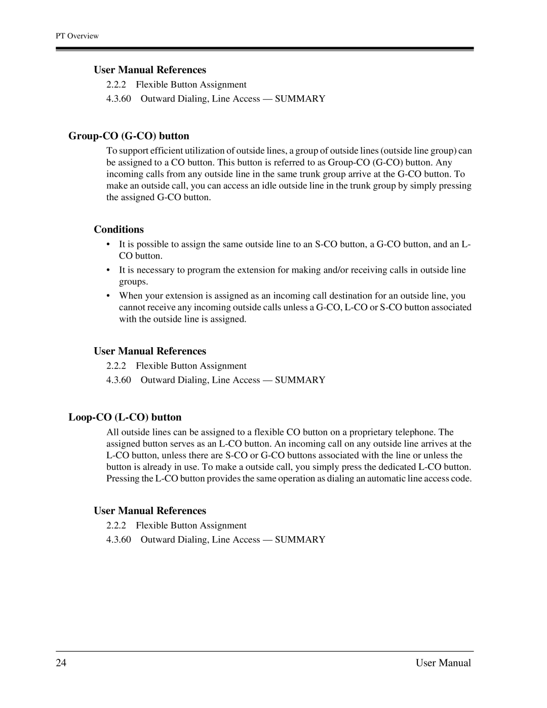 Panasonic KX-TA1232 user manual Group-CO G-CO button, Loop-CO L-CO button 