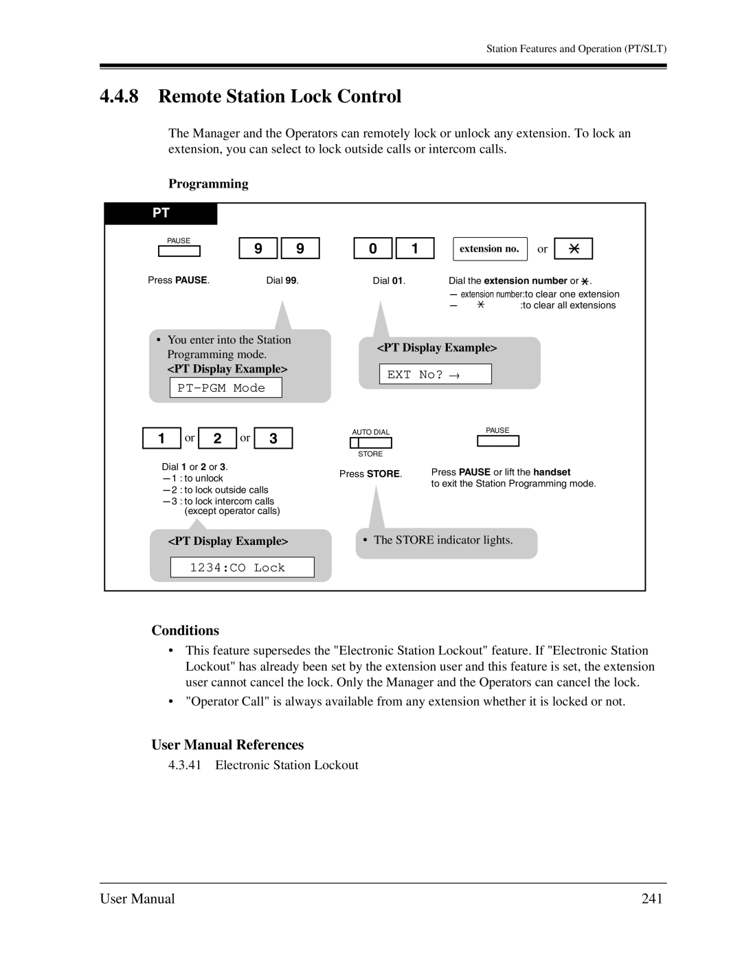 Panasonic KX-TA1232 user manual Remote Station Lock Control, 241, 1234CO Lock 