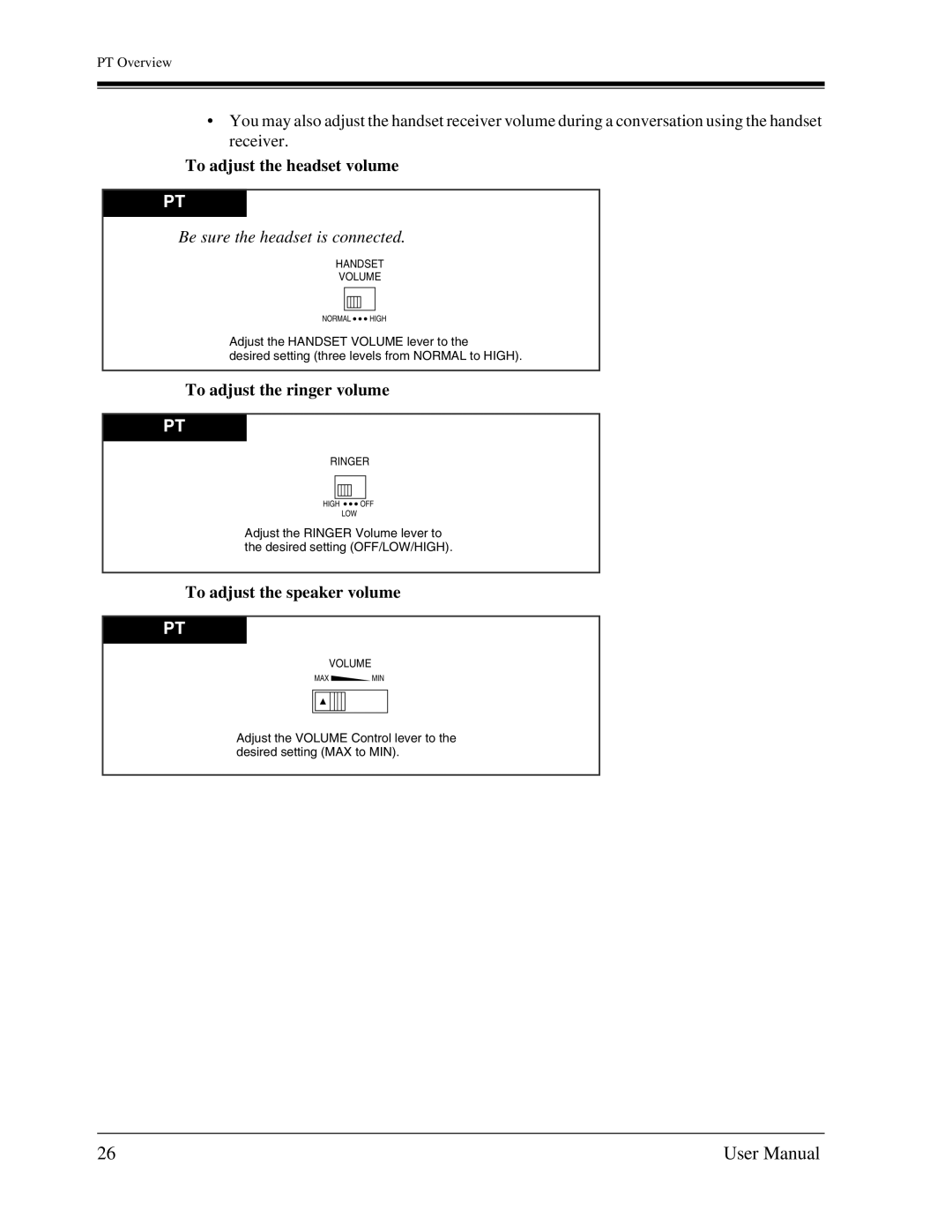 Panasonic KX-TA1232 user manual To adjust the headset volume, Be sure the headset is connected, To adjust the ringer volume 