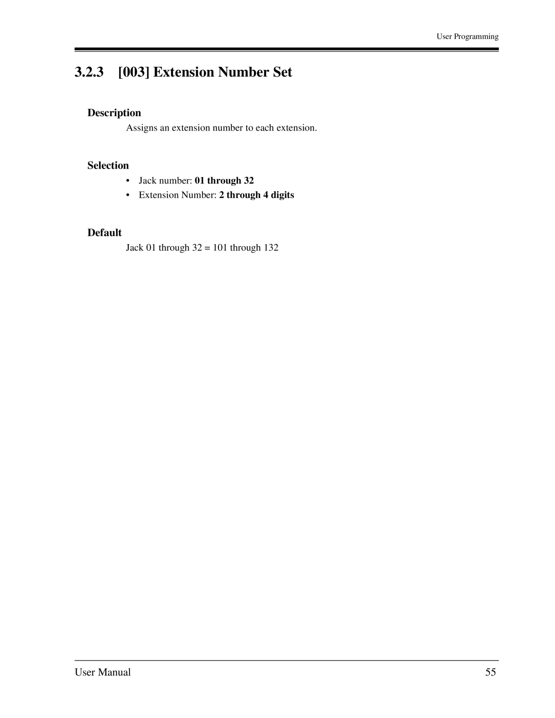 Panasonic KX-TA1232 user manual 3 003 Extension Number Set, Description 