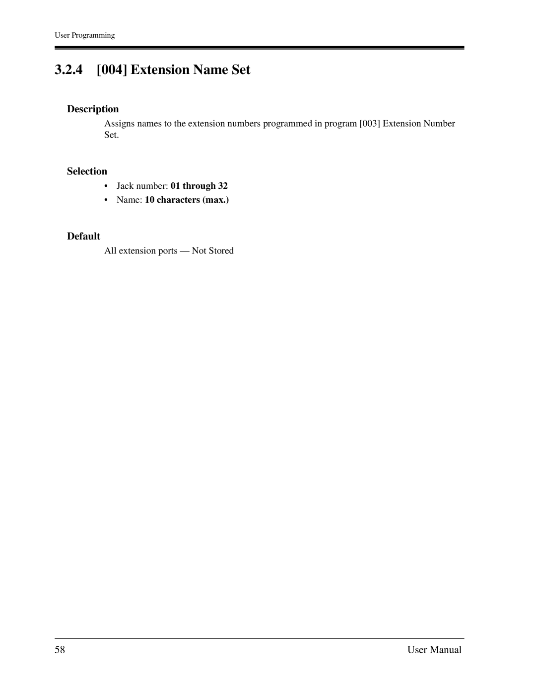 Panasonic KX-TA1232 user manual 4 004 Extension Name Set, Name 10 characters max 