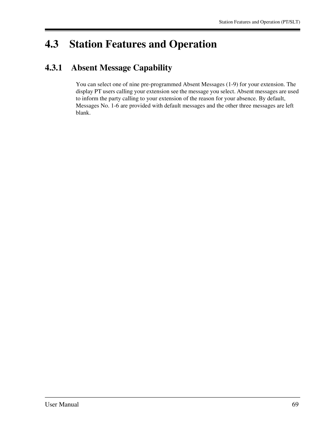 Panasonic KX-TA1232 user manual Station Features and Operation, Absent Message Capability 