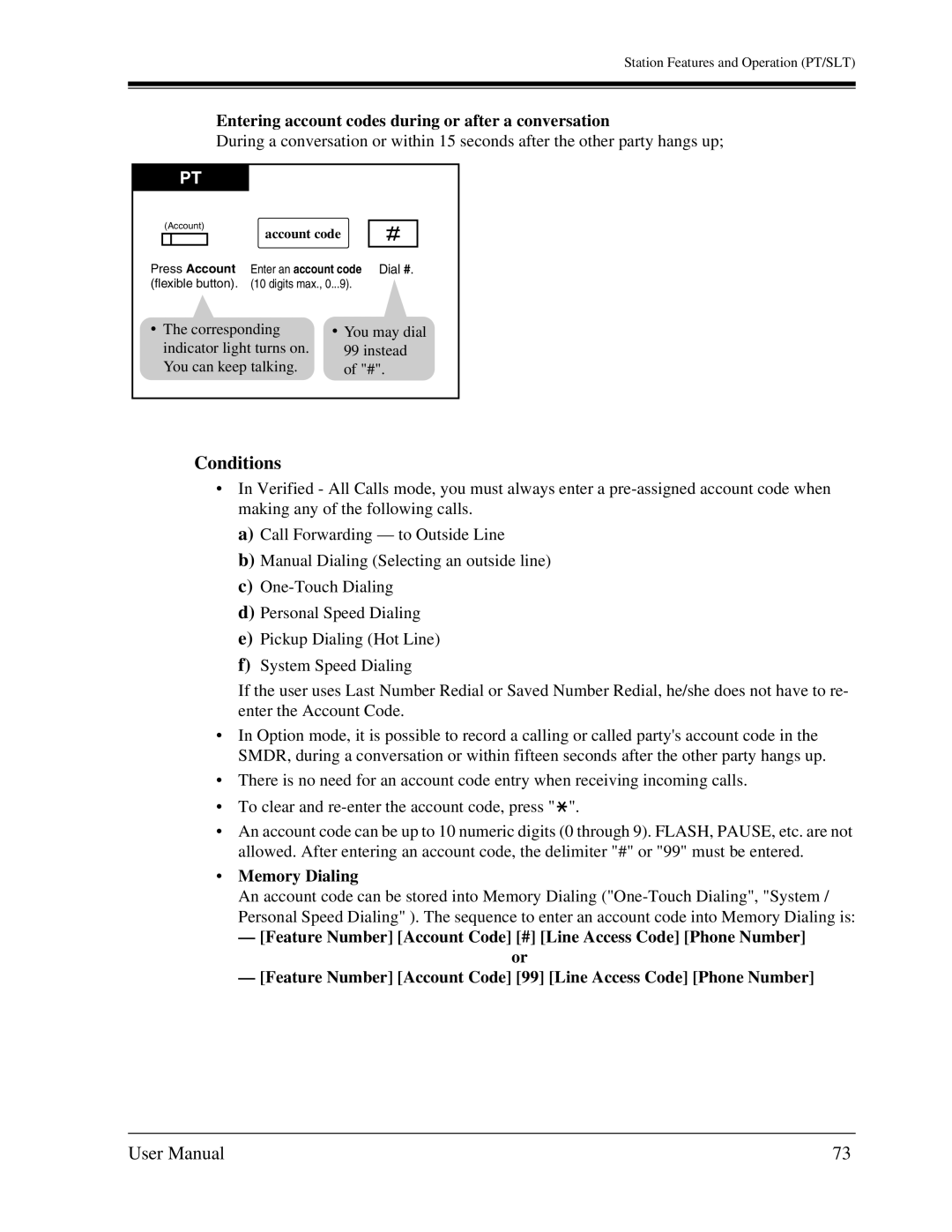 Panasonic KX-TA1232 user manual Entering account codes during or after a conversation, Memory Dialing 