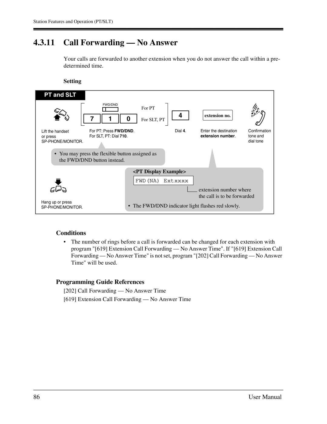 Panasonic KX-TA1232 user manual Call Forwarding No Answer, Fwdna Extxxxx 