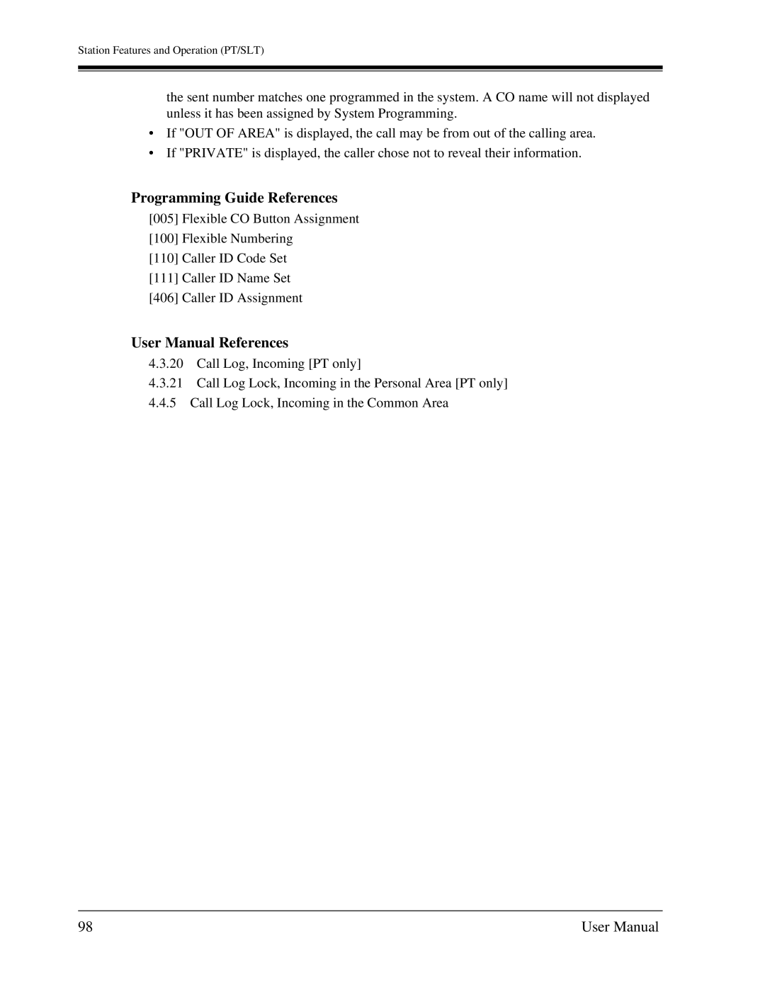 Panasonic KX-TA1232 user manual Programming Guide References 