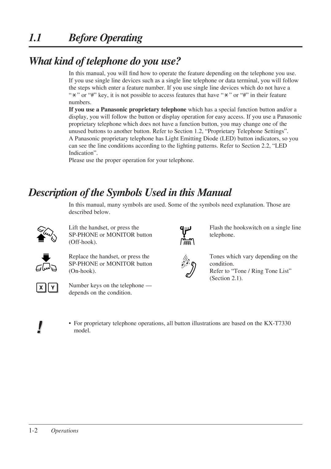 Panasonic KX-TA308 Before Operating What kind of telephone do you use?, Description of the Symbols Used in this Manual 