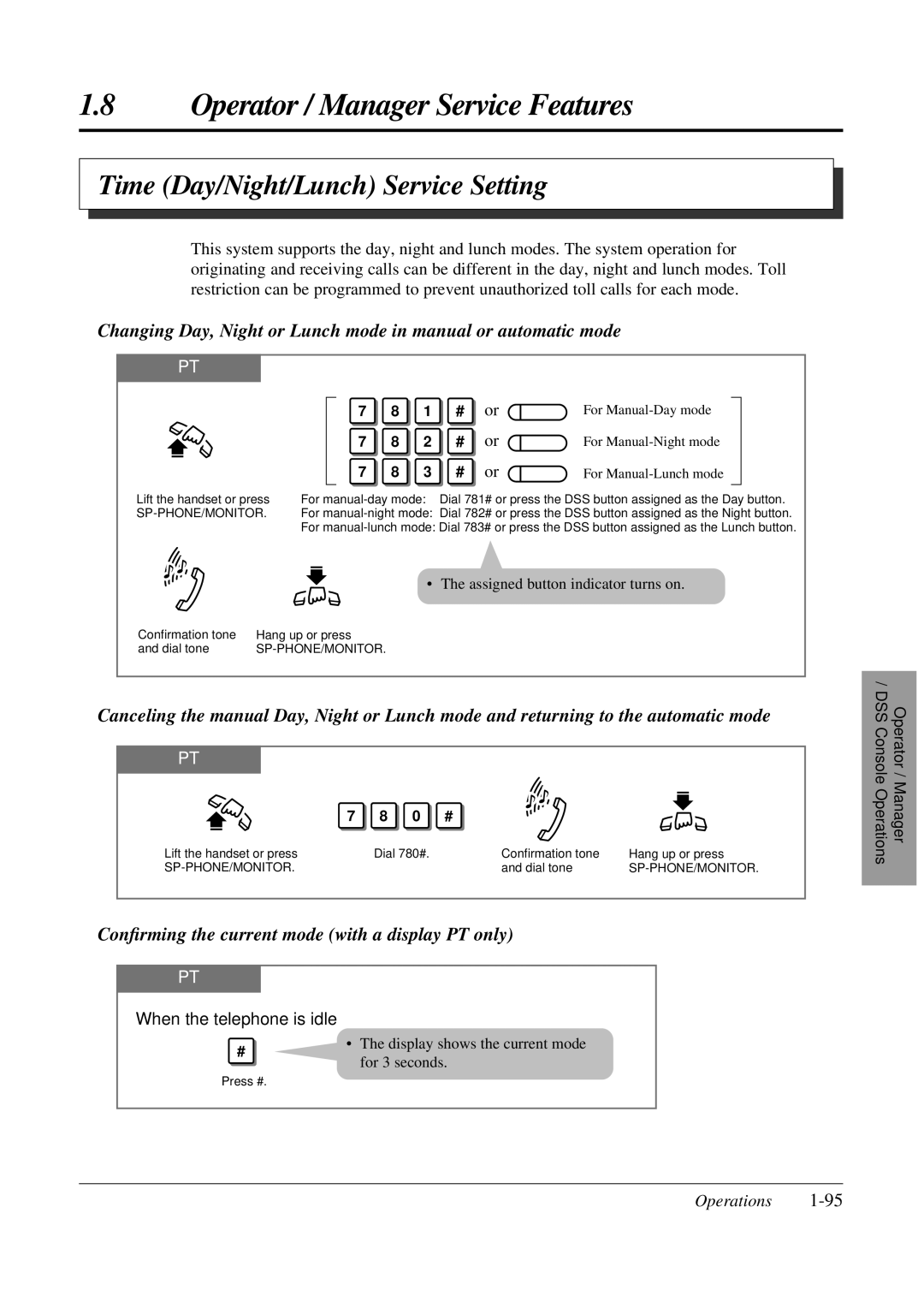 Panasonic KX-TA308 Time Day/Night/Lunch Service Setting, For Manual-Day mode, For Manual-Night mode, For Manual-Lunch mode 