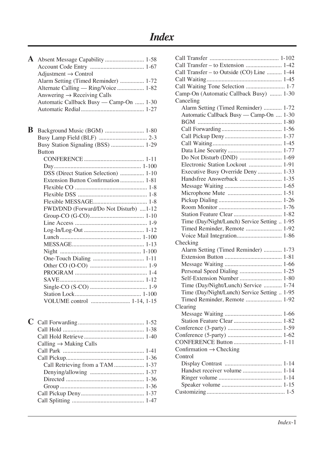 Panasonic KX-TA308 operating instructions Index-1 