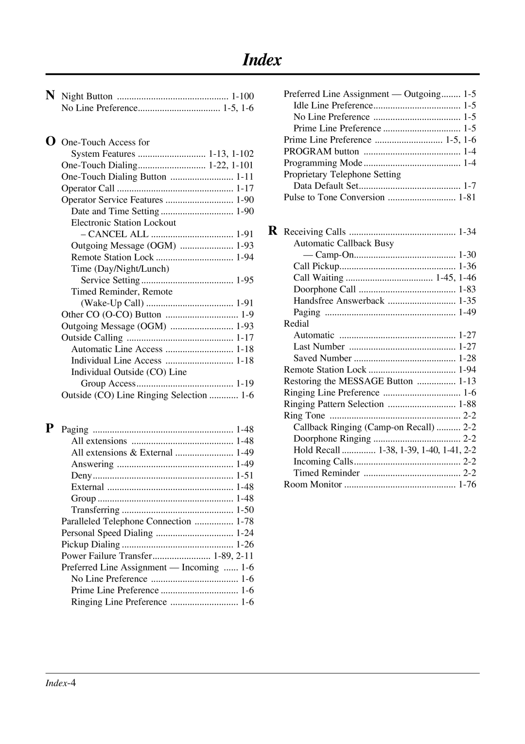 Panasonic KX-TA308 operating instructions Redial, Index-4 