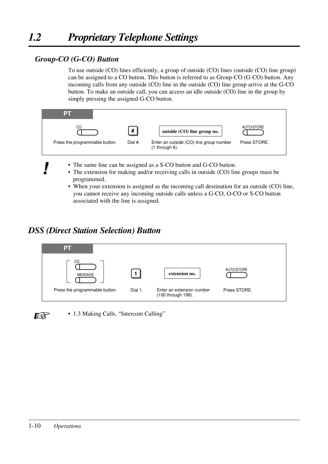 Panasonic KX-TA308 DSS Direct Station Selection Button, 10Operations, Outside CO line group no, Extension no 