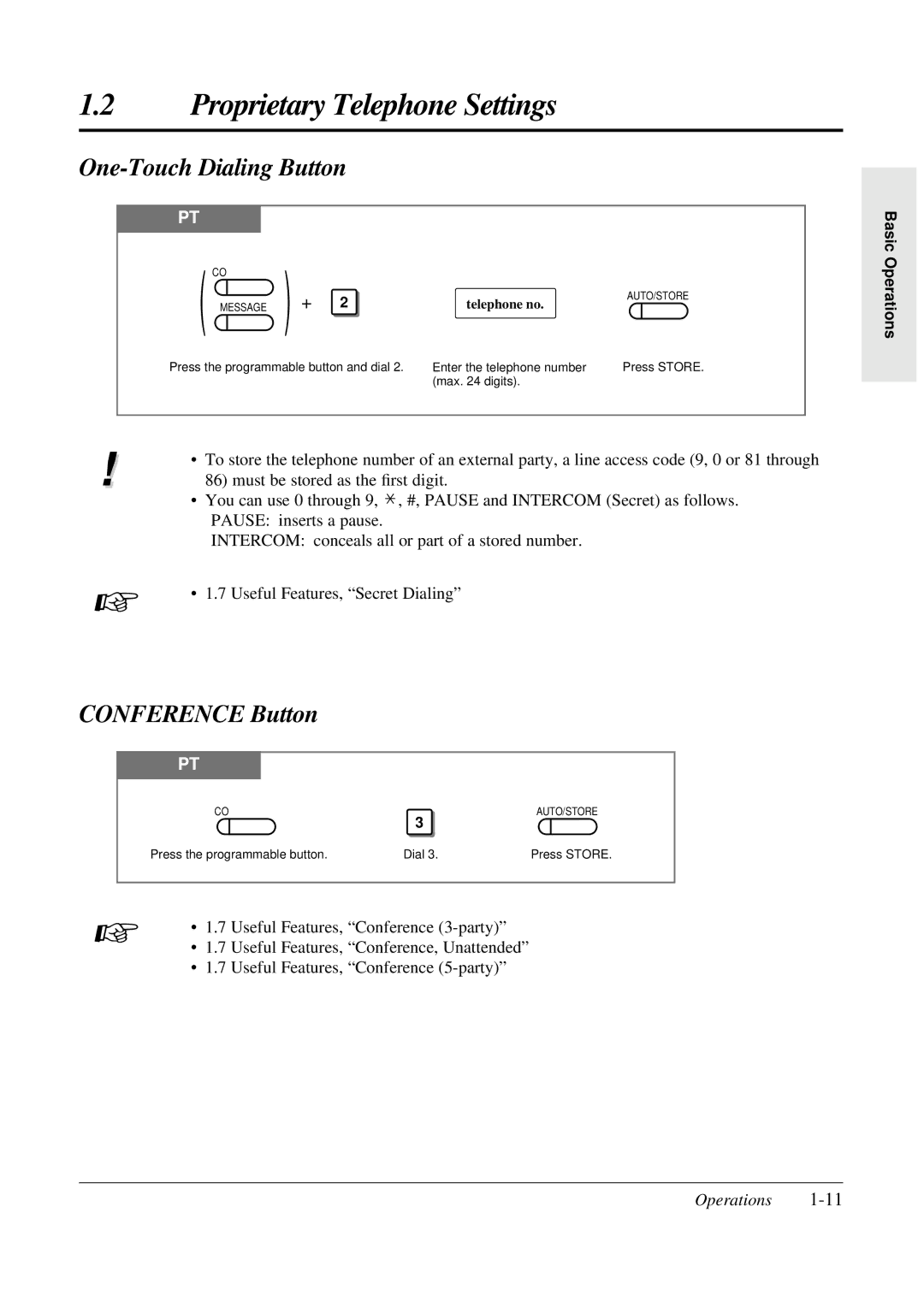 Panasonic KX-TA308 operating instructions One-Touch Dialing Button, Conference Button, Telephone no 