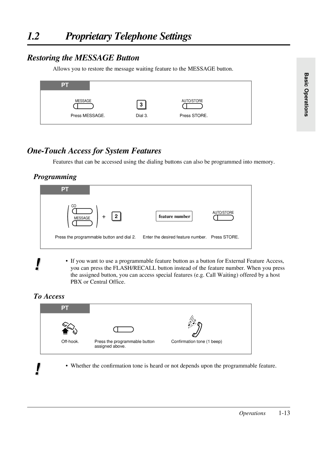 Panasonic KX-TA308 Restoring the Message Button, One-Touch Access for System Features, Feature number 