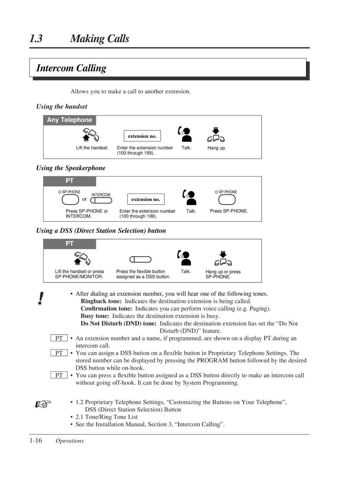 Panasonic KX-TA308 operating instructions Making Calls, Intercom Calling, Using the handset, Using the Speakerphone 