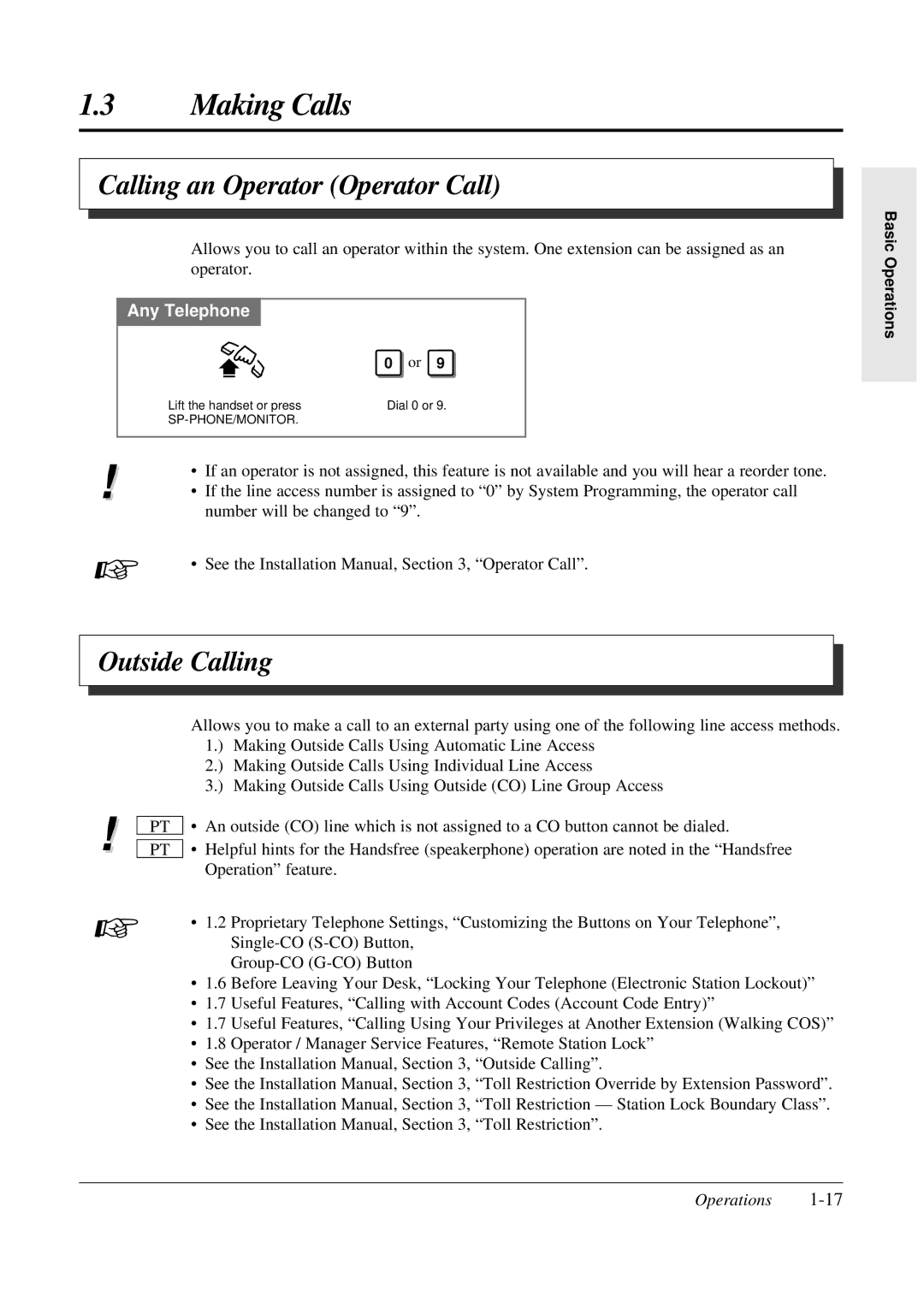 Panasonic KX-TA308 operating instructions Calling an Operator Operator Call, Outside Calling 