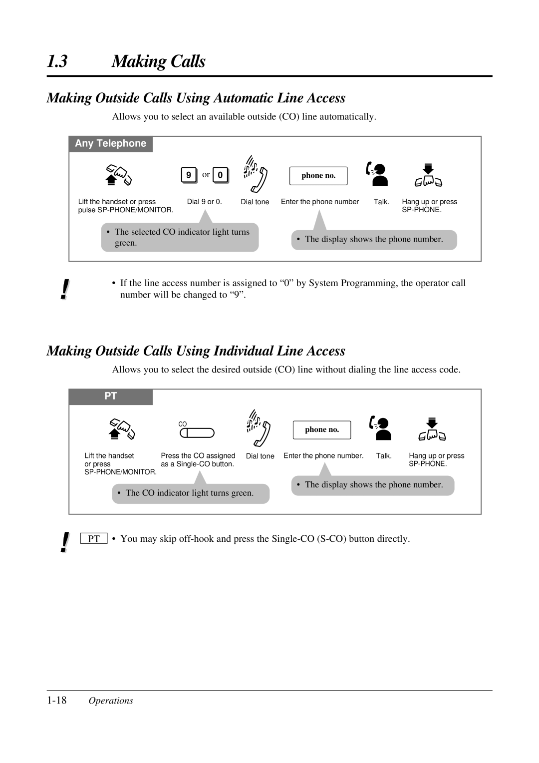 Panasonic KX-TA308 Making Outside Calls Using Automatic Line Access, Making Outside Calls Using Individual Line Access 