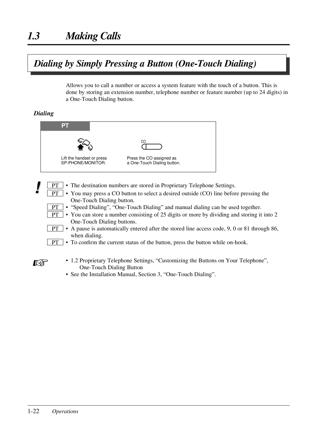 Panasonic KX-TA308 operating instructions Dialing by Simply Pressing a Button One-Touch Dialing, 22Operations 