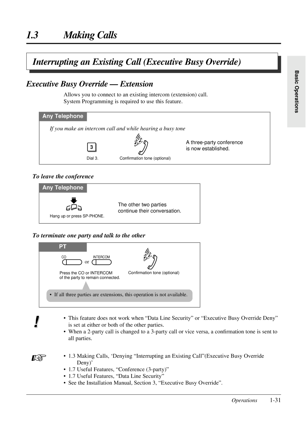 Panasonic KX-TA308 Interrupting an Existing Call Executive Busy Override, Executive Busy Override Extension 