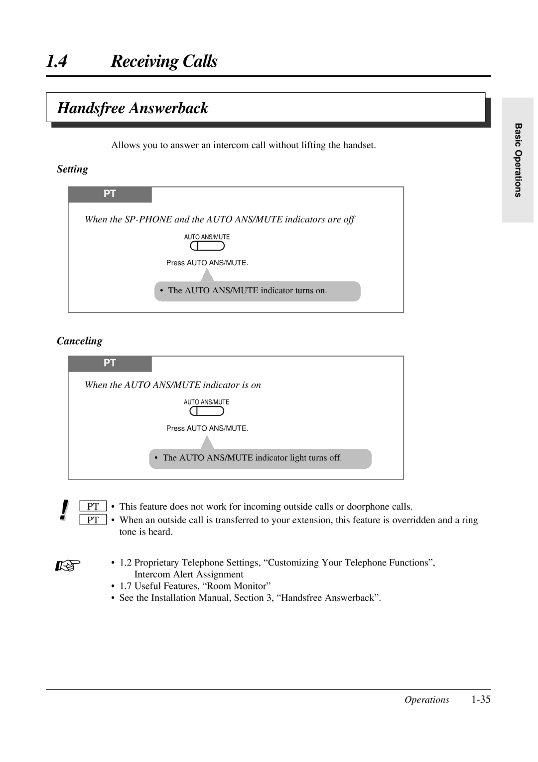 Panasonic KX-TA308 operating instructions Handsfree Answerback, When the SP-PHONE and the Auto ANS/MUTE indicators are off 