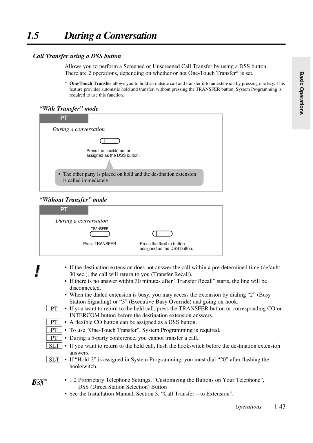 Panasonic KX-TA308 operating instructions Call Transfer using a DSS button, With Transfer mode, Without Transfer mode 