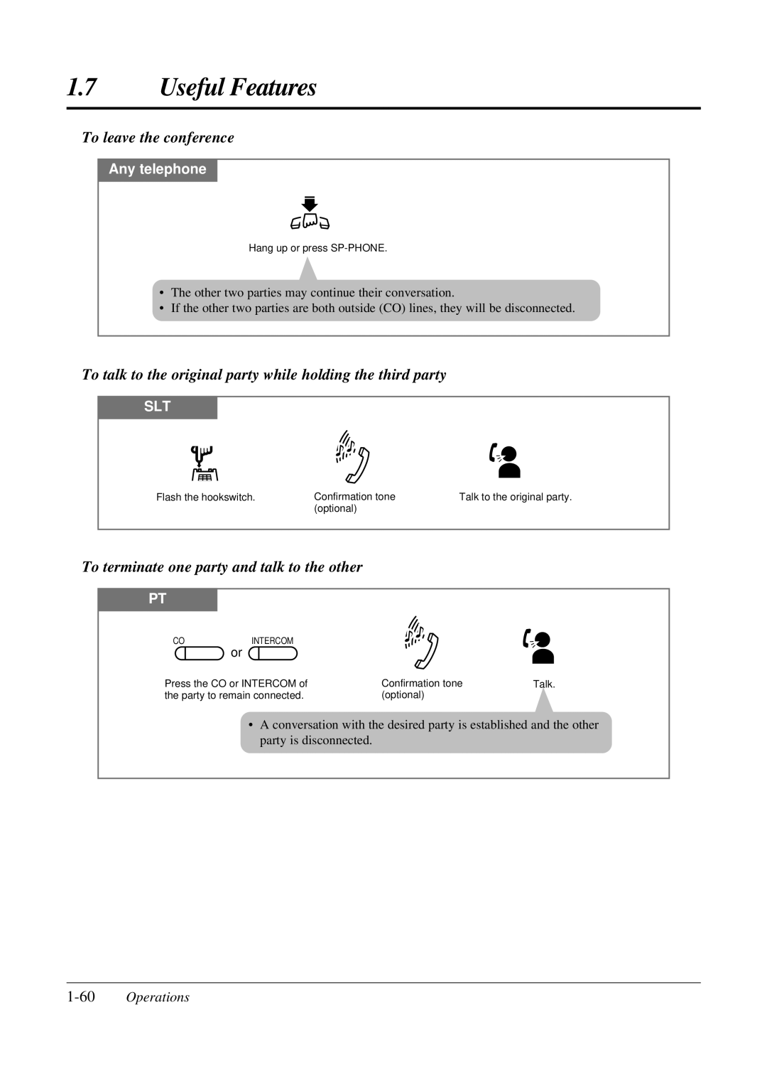 Panasonic KX-TA308 operating instructions To talk to the original party while holding the third party, 60Operations 