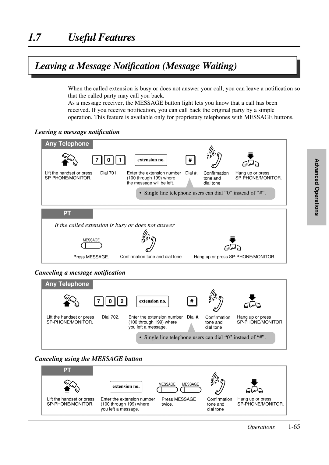 Panasonic KX-TA308 operating instructions Leaving a Message Notiﬁcation Message Waiting, Leaving a message notiﬁcation 